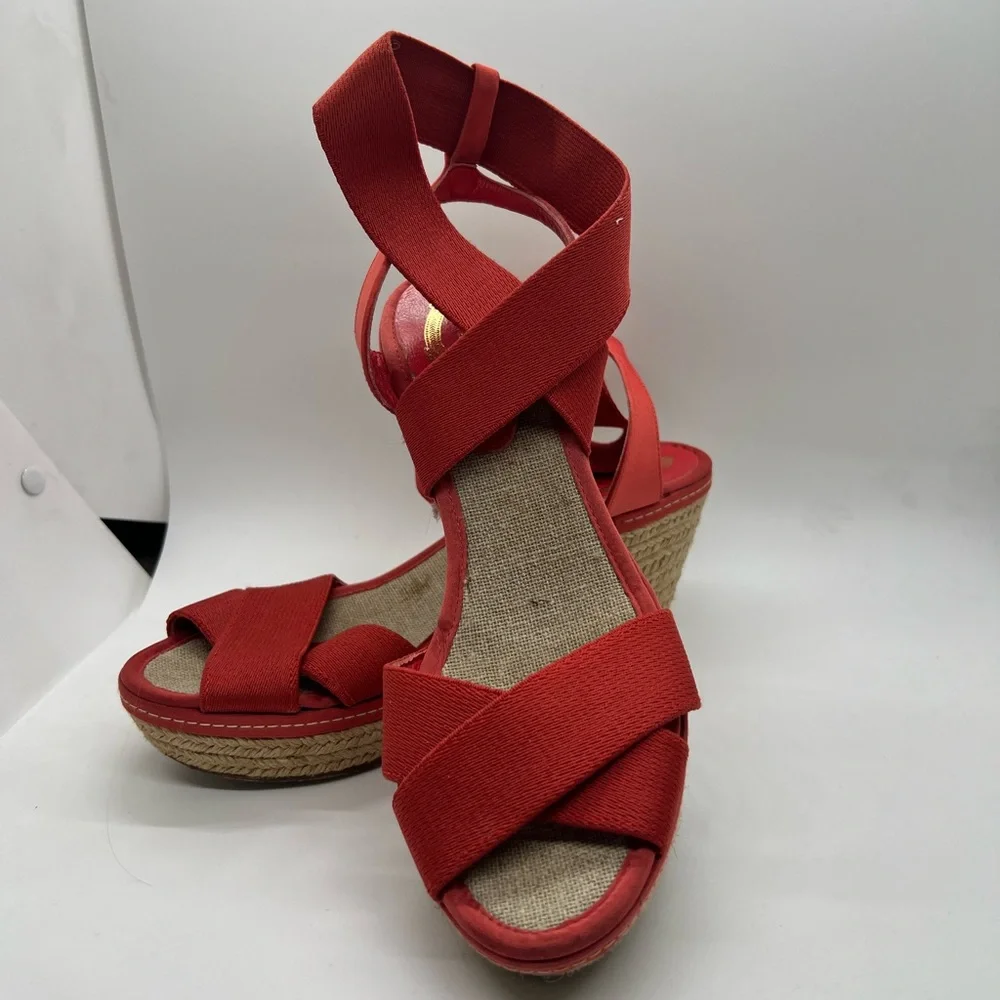 Elie Tahari Elastic Strap Red Espadrille Wedge Sandals